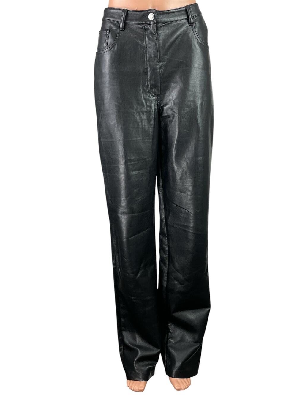 Aritzia Wilfred The Melina Women Black Faux Leather Vegan Trousers Pants Size 12